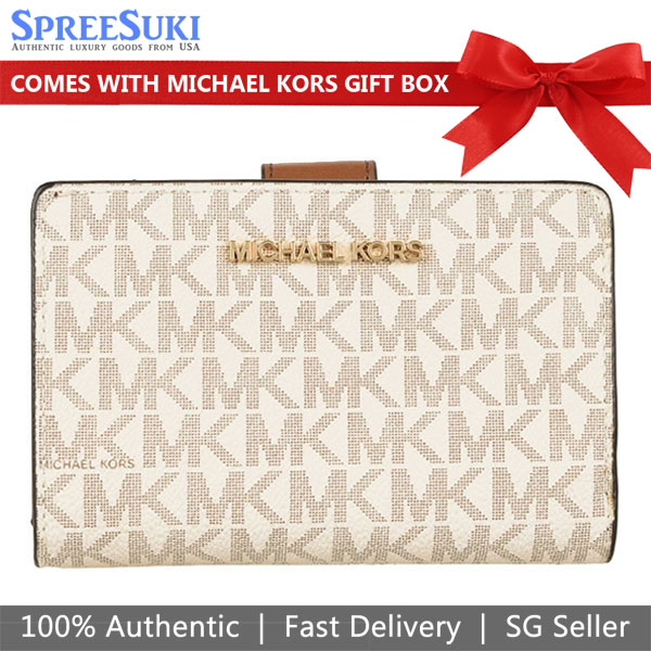 Michael Kors Medium Wallet Jet Set Travel Medium Bifold Zip Coin Wallet Vanilla # 35F8GTVF2B