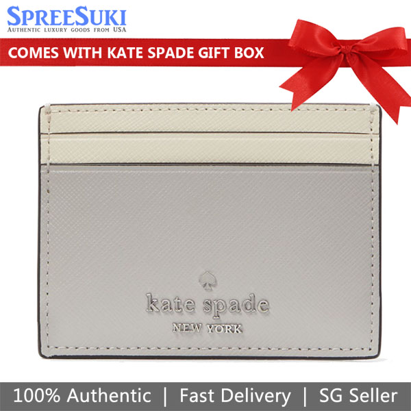 Kate Spade Madison Colorblock Saffiano Small Slim Card Holder Platinum Grey # KI369