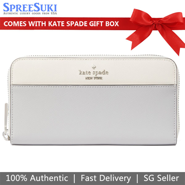 Kate Spade Long Wallet Madison Colorblock Saffiano Large Continental Wallet Platinum Gray # KC509