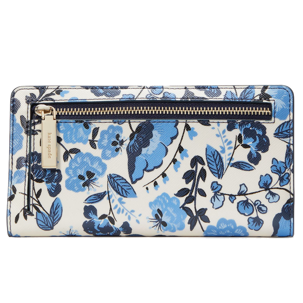 Kate Spade Long Wallet Medium Wallet Madison Vase Floral Print Large Slim Bifold Blue Multi # KH776