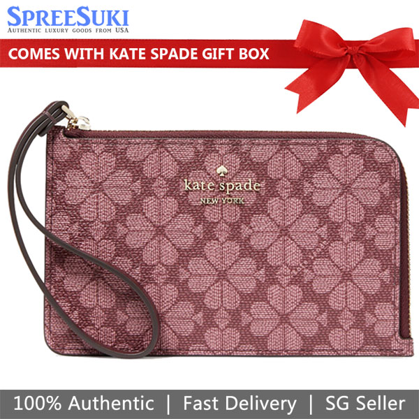 Kate Spade Small Wristlet Lucy Spade Flower Small Lzip Wristlet Grenache Dark Red # KH614