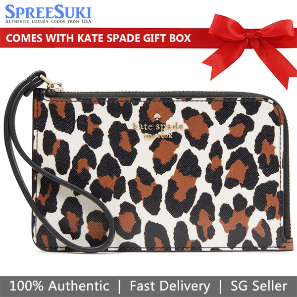 Kate Spade Small Wristlet Lucy Spotted Leopard Small Lzip Wristlet Cream Off White Brown # KH770