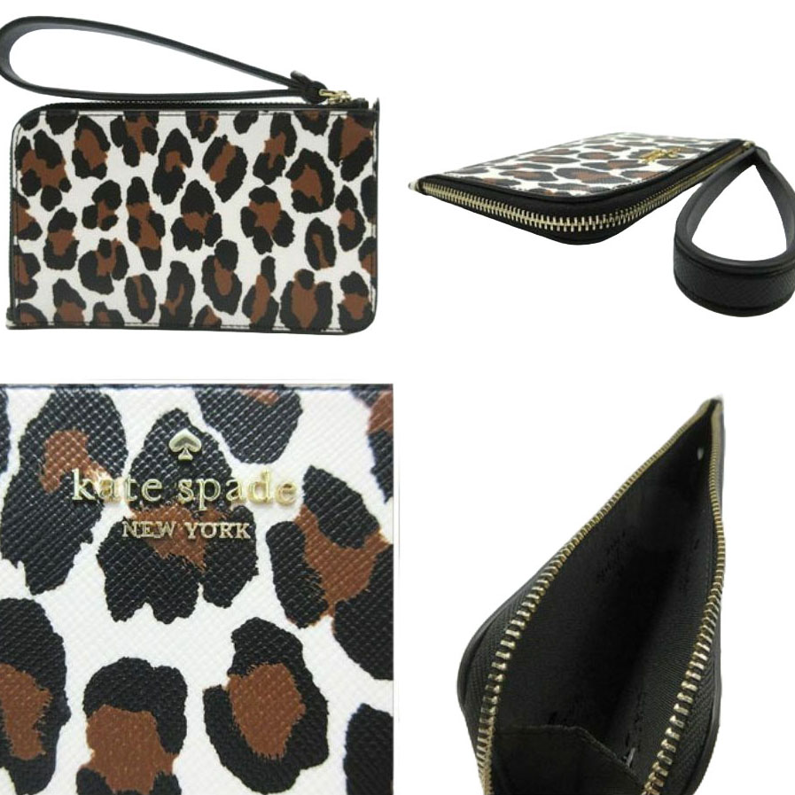 Kate Spade Small Wristlet Lucy Spotted Leopard Small Lzip Wristlet Cream Off White Brown # KH770