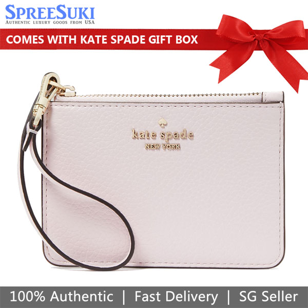 Kate Spade Lena Pebbled Leather Small Cardholder Wristlet Shimmer Pink # KH789