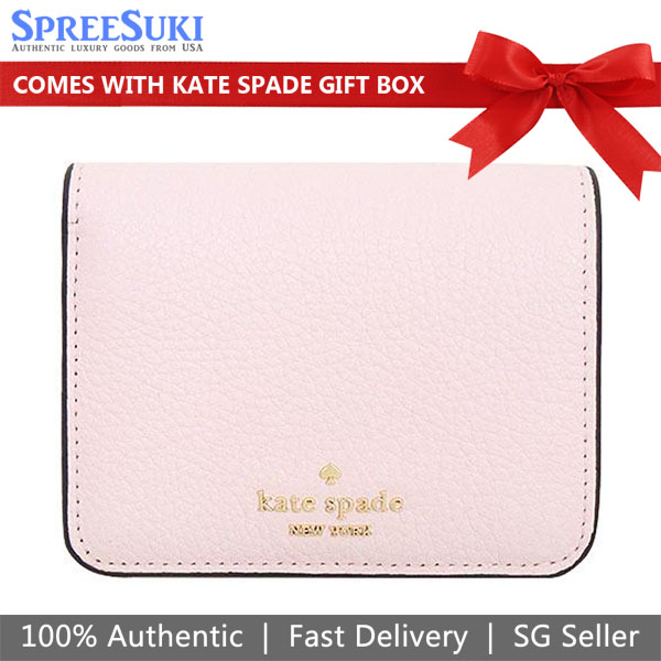 Kate Spade Small Wallet Lena Pebbled Leather Small Slim Bifold Wallet Shimmer Pink # KH788