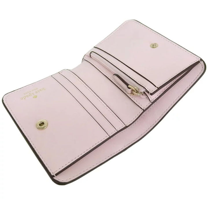 Kate Spade Small Wallet Lena Pebbled Leather Small Slim Bifold Wallet Shimmer Pink # KH788