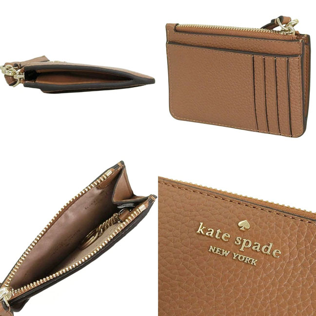 Kate Spade Lena Pebbled Leather Small Card Holder Wristlet Card Case Warm Ginger Brown # KH789