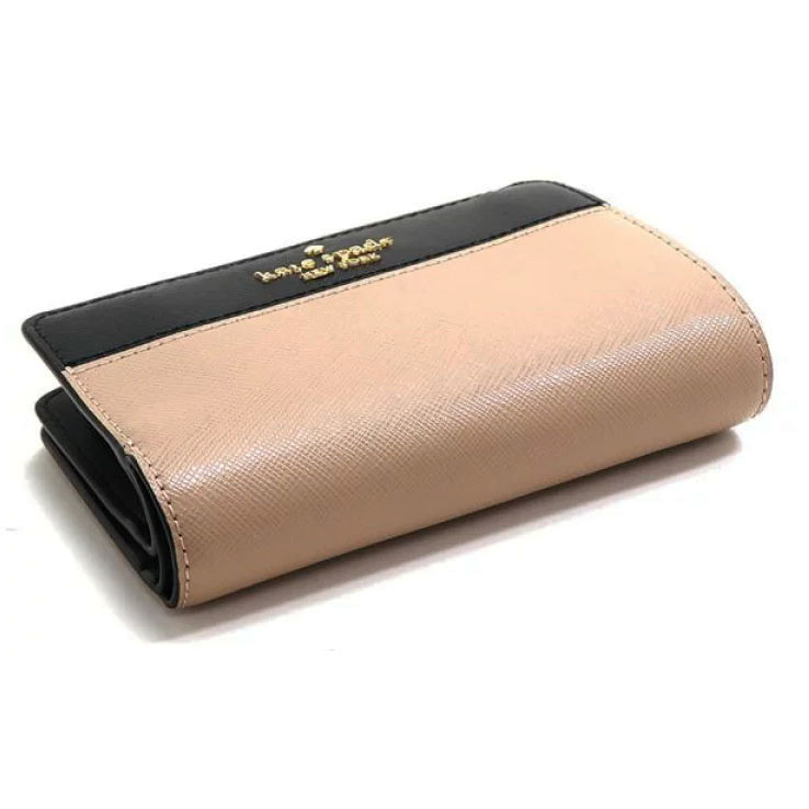 Kate Spade Medium Wallet Madison Colorblock Saffiano Leather Toasted Hazelnut Beige Nude Black # KC511