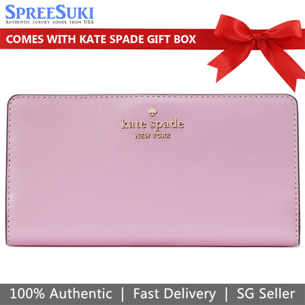 Kate Spade Long Wallet Medium Wallet Madison Saffiano Leather Long Slim Bifold Wallet Berry Cream Pink # KI366