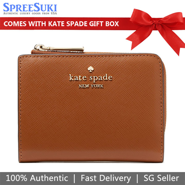 Kate Spade Small Wallet Madison Saffiano Leather Small Lzip Wallet Cavern Clay Brown # KH615