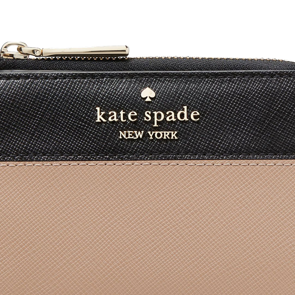 Kate Spade Small Wallet Madison Colorblock Saffiano Small Lzip Wallet Toasted Hazelnut Beige Nude Black # KH616