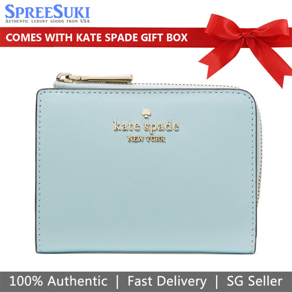 Kate Spade Small Wallet Madison Saffiano Leather Small Lzip Wallet Blue Glow # KH615