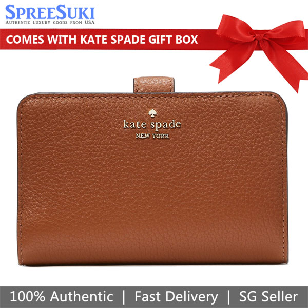 Kate Spade Medium Wallet Lena Pebbled Leather Medium Compact Bifold Wallet Warm Gingerbread Brown # KH787