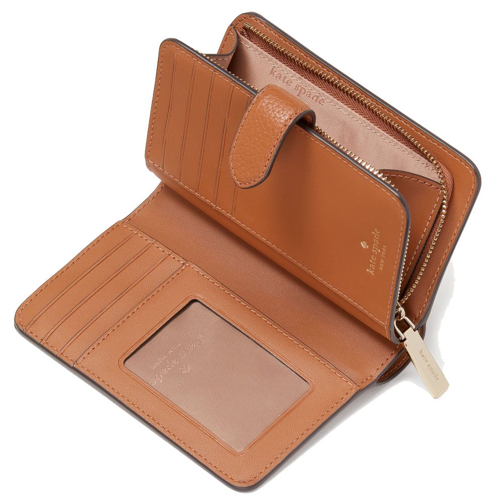 Kate Spade Medium Wallet Lena Pebbled Leather Medium Compact Bifold Wallet Warm Gingerbread Brown # KH787