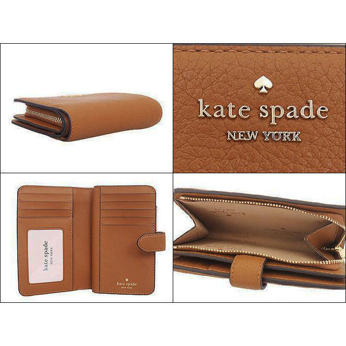 Kate Spade Medium Wallet Lena Pebbled Leather Medium Compact Bifold Wallet Warm Gingerbread Brown # KH787