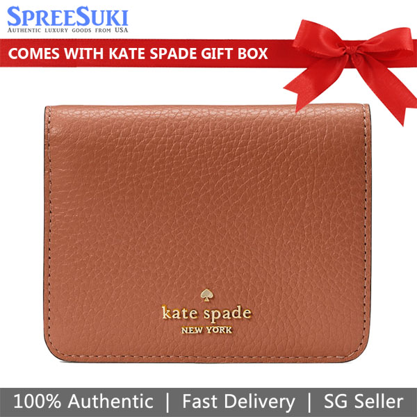 Kate Spade Small Wallet Lena Pebbled Leather Small Slim Bifold Wallet Warm Gingerbread Brown # KH788