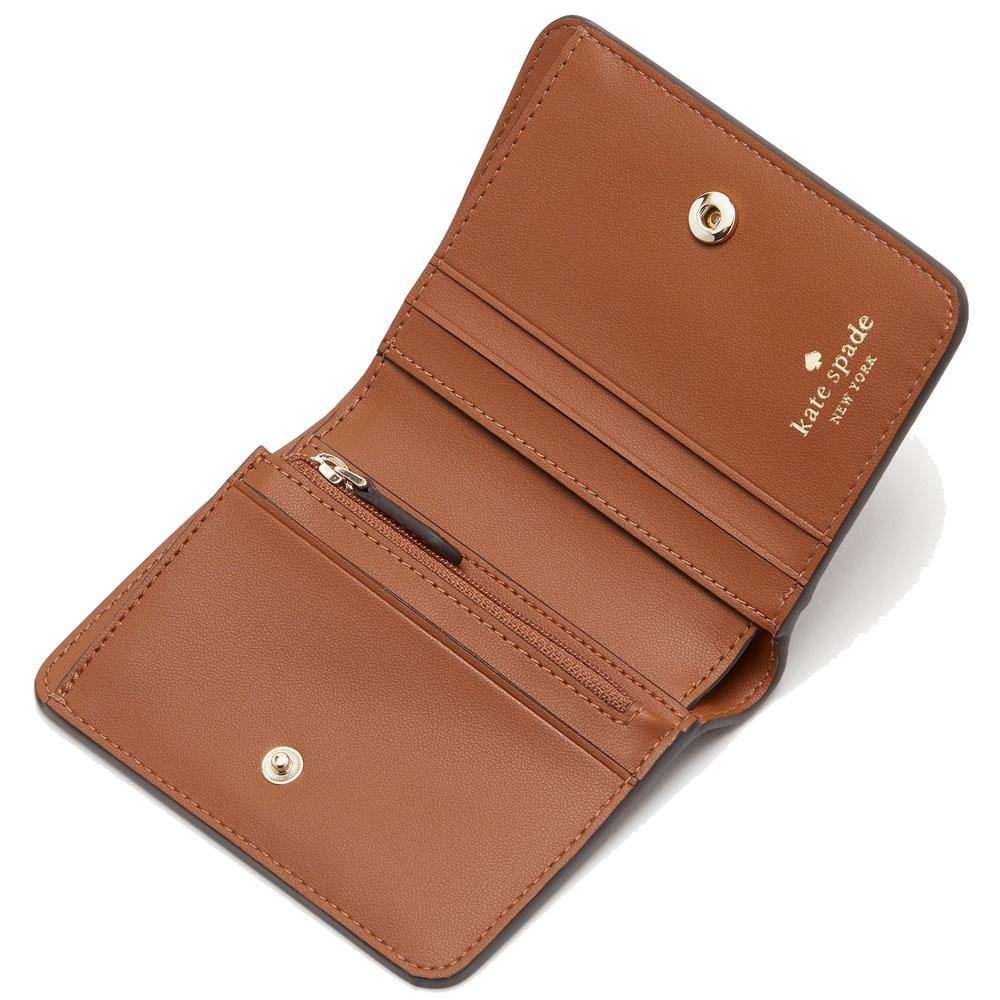 Kate Spade Small Wallet Lena Pebbled Leather Small Slim Bifold Wallet Warm Gingerbread Brown # KH788