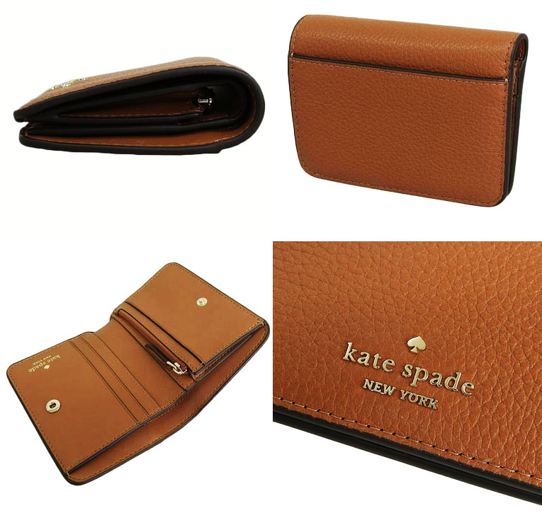 Kate Spade Small Wallet Lena Pebbled Leather Small Slim Bifold Wallet Warm Gingerbread Brown # KH788