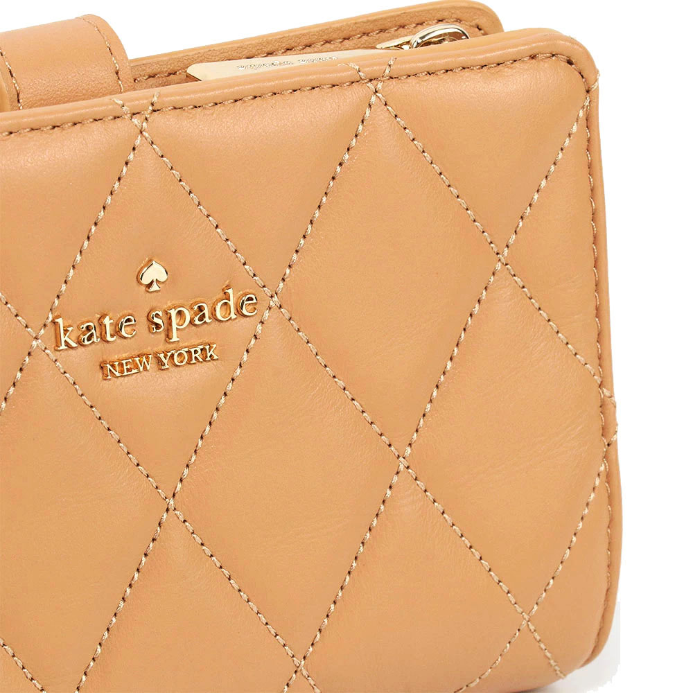 Kate Spade Medium Wallet Carey Smooth Quilted Medium Compact Bifold Tiramisu Mousse Light Brown # KG424