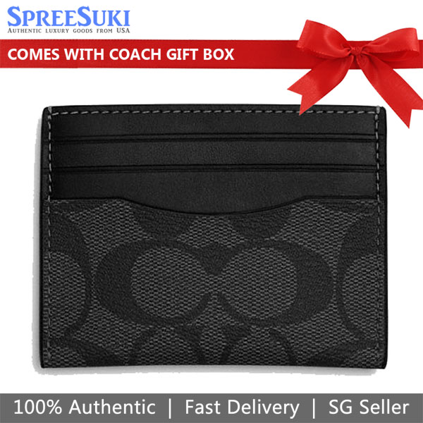 Coach Slim Id Case Signature Card Holder Charcoal Black # CQ031