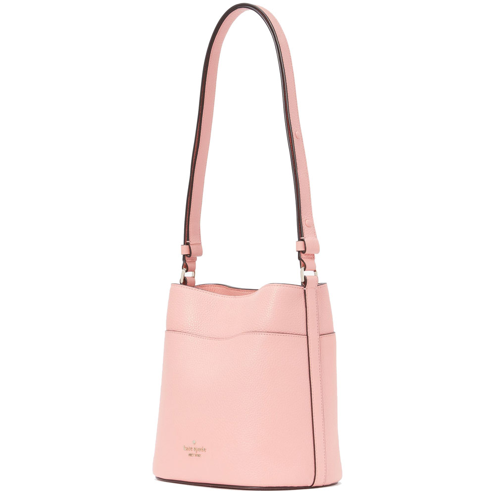 Kate Spade Crossbody Bag Sling Leila Pebbled Leather Small Bucket Bag Peachy Rose Pink # KE489