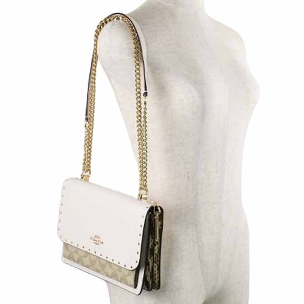 Coach Crossbody Bag Sling Klare Signature Snake Embossed Crossbody Light Khaki Chalk Off White # 90400