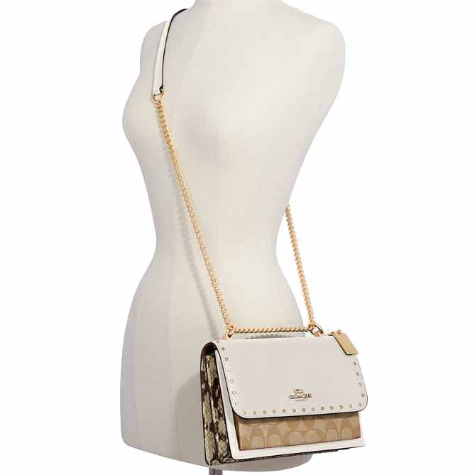 Coach Crossbody Bag Sling Klare Signature Snake Embossed Crossbody Light Khaki Chalk Off White # 90400