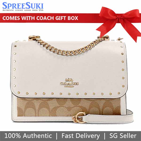 Coach Crossbody Bag Sling Klare Signature Snake Embossed Crossbody Light Khaki Chalk Off White # 90400