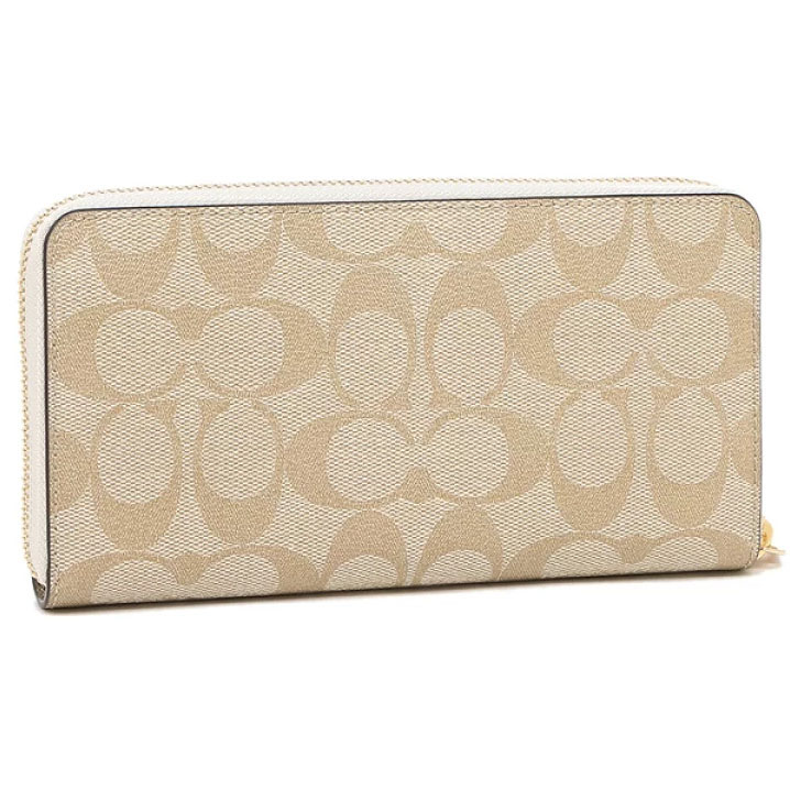 Coach Long Wallet Signature Long Zip Around Wallet Light Khaki Chalk Off White # C4452