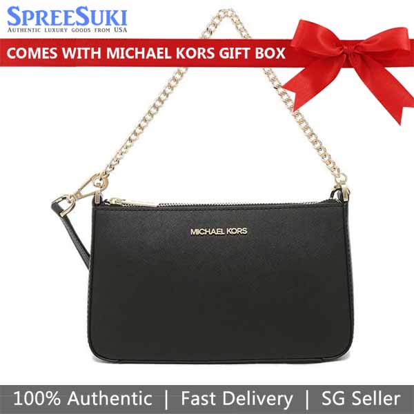 Michael Kors Medium Zip Pouchette Jet Set Travel Crossbody Bag Sling Black # 35S0GTVU6L