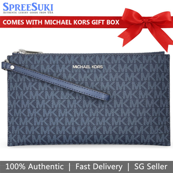 Michael Kors Jet Set Travel Large Top-Zip Wristlet Admiral Blue # 35T4STVW3B