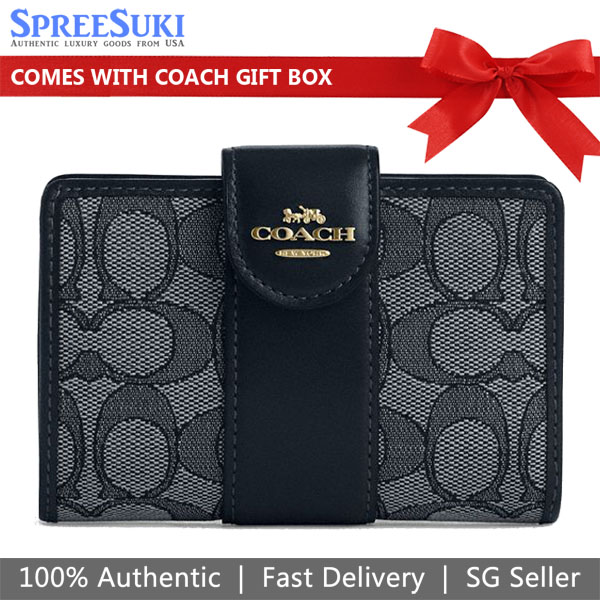 Coach Medium Wallet Medium Corner Zip Signature Jacquard Midnight Navy Blue # CU987