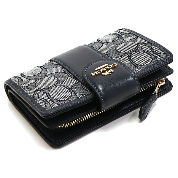 Coach Medium Wallet Medium Corner Zip Wallet In Signature Jacquard Midnight Navy Blue # CU987