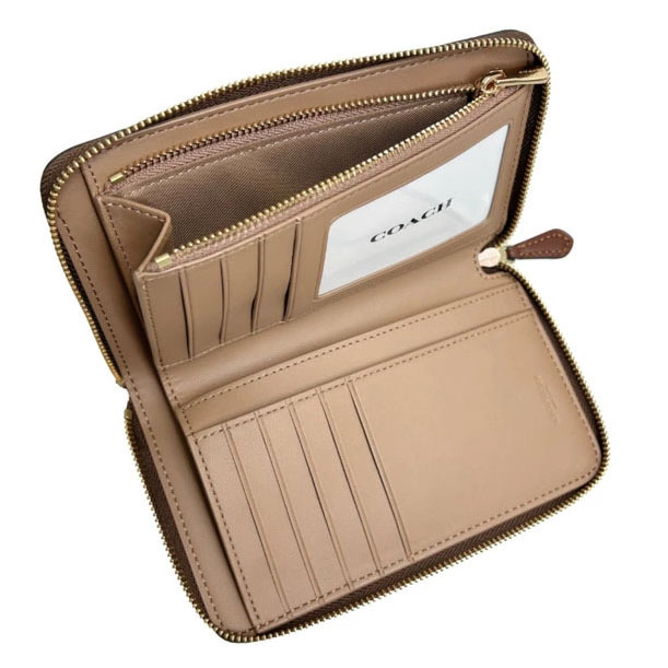 Coach Medium Wallet Medium Id Zip Signature Canvas Tan Brown # CW781