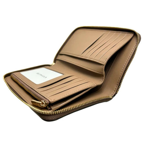Coach Medium Wallet Medium Id Zip Signature Canvas Tan Brown # CW781