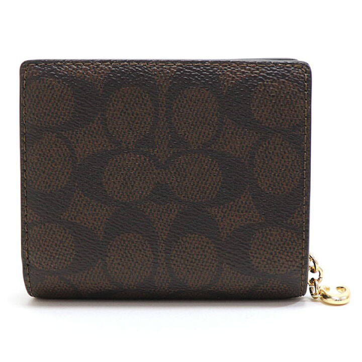 Coach Small Wallet Snap Wallet Signature Canvas Walnut Brown Black # CW789