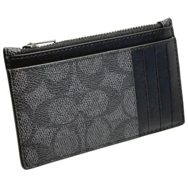 Coach Zip Card Case Signature Charcoal Black # CV764