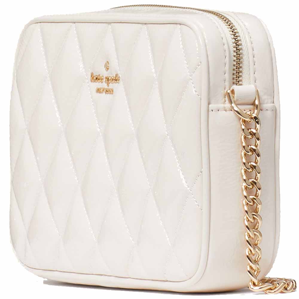 Kate Spade Crossbody Bag Sling Card Case Gift Set Glimmer Quilted Crinkle Patent Leather White # KE818