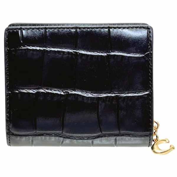 Coach Small Wallet Crocodile Embossed Snap Wallet Black # C6092