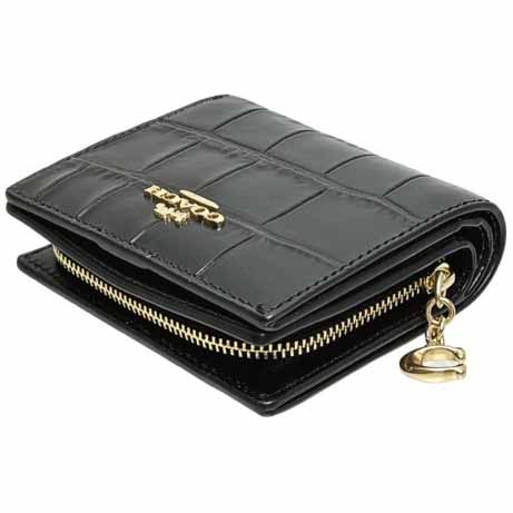 Coach Small Wallet Crocodile Embossed Snap Wallet Black # C6092