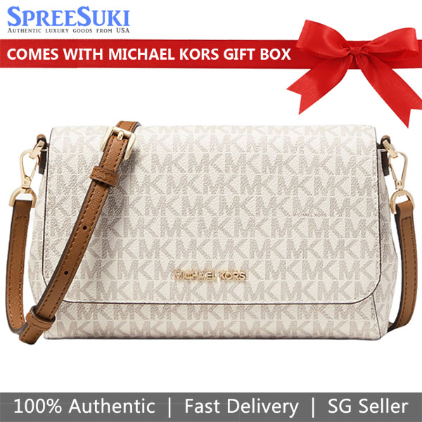 Michael Kors Crossbody Bag Sling Medium Convertible Pouchette Jet Set Item Vanilla Off White # 35H8GTTC6B