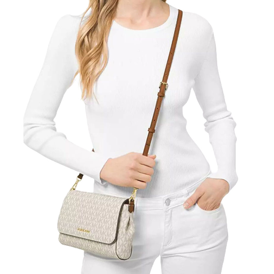 Michael Kors Crossbody Bag Sling Medium Convertible Pouchette Jet Set Item Vanilla Off White # 35H8GTTC6B