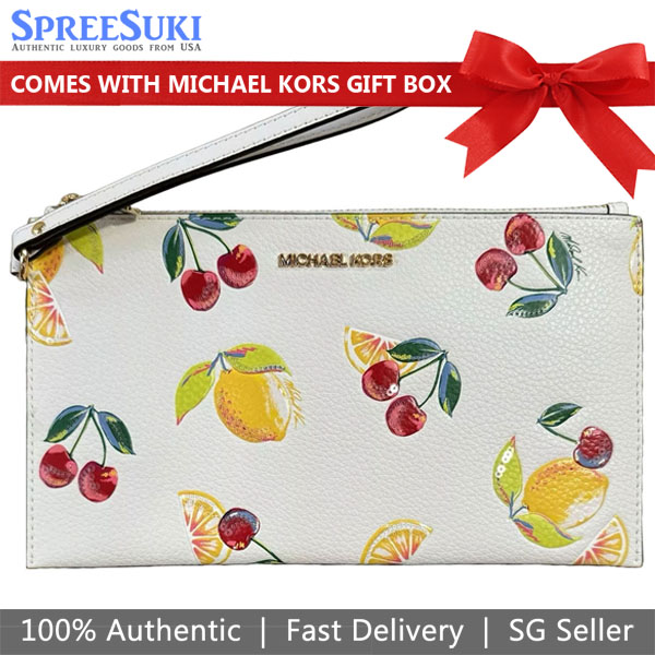 Michael Kors Large Wristlet Jet Set Travel Large Top Zip Wristlet Optic White # 35T4GTVW3L