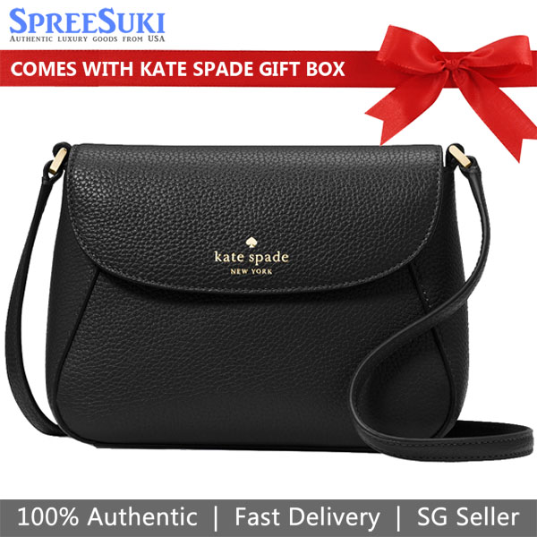 Kate Spade Crossbody Bag Sling Monica Pebbled Leather Mini Flap Crossbody Black # KF364