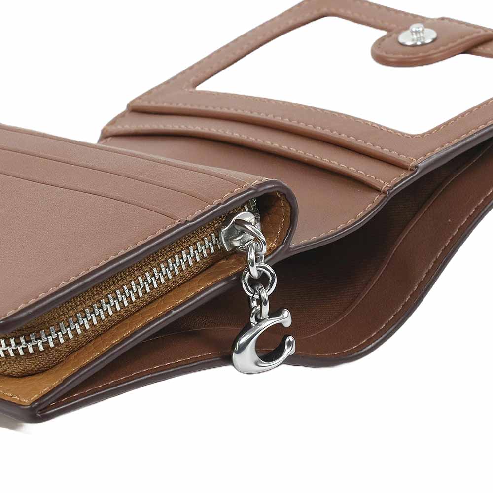 Coach Small Wallet Pebble Leather Snap Wallet Light Saddle Brown # C2862