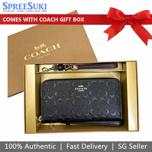 Coach Long Wallet Boxed Long Zip Around Wallet Black # CF464