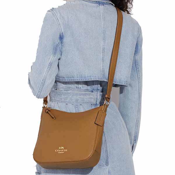 Coach Crossbody Bag Sling Pebble Leather Ellie File Light Saddle Brown # CU960