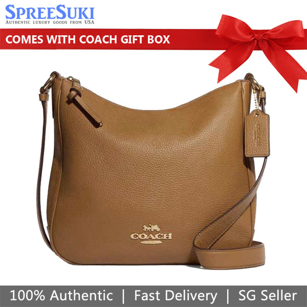 Coach Crossbody Bag Sling Pebble Leather Ellie File Light Saddle Brown # CU960