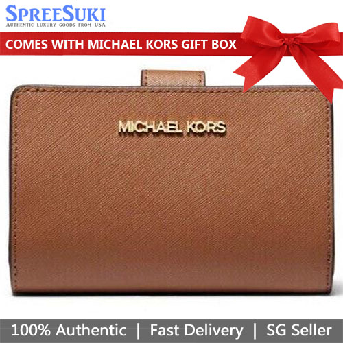 Michael Kors Medium Wallet Jet Set Travel Medium Leather Bifold Zip Coin Wallet Luggage Brown # 35F7GTVF2L