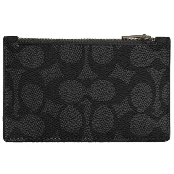 Coach Zip Card Case Signature Charcoal Black # CV764